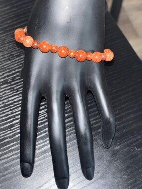 REESELYN CREATIONS Handcrafted Sandstone/Goldstone Beaded Stretch Bracelet